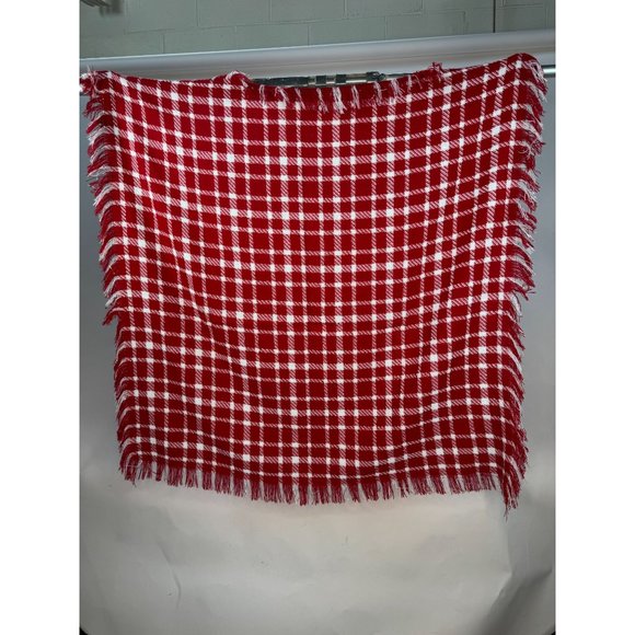 Red Plaid Scarf Shawl With Fringe 43" x 43" Polyester Blend - Picture 10 of 16